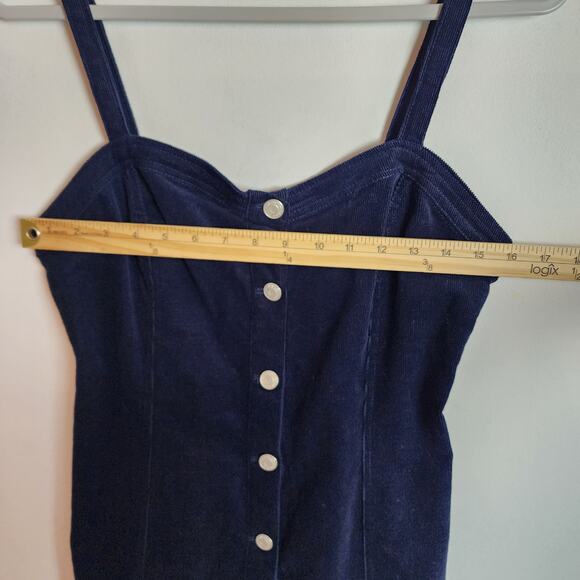 Pacsun Corduroy Dress Size L Blue Sweetheart Neck Sleeveless Smocked Y2K 90s - Picture 8 of 13